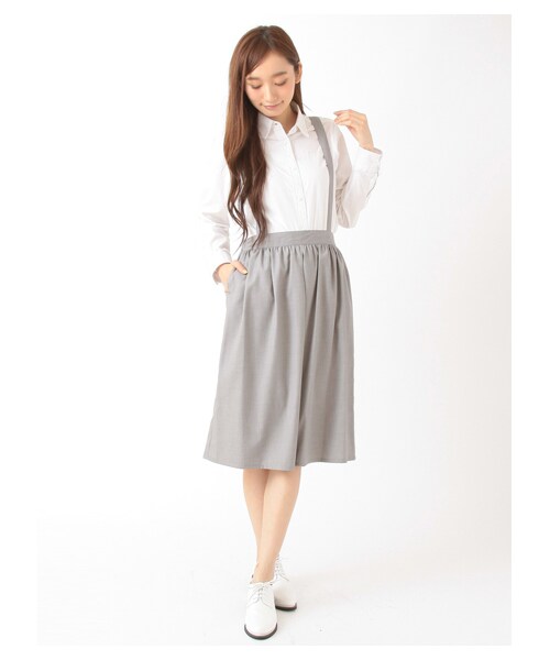 E hyphen world gallery（イーハイフンワールドギャラリー）の「【Special Price】サスペンダー付ギャザーパンツ（パンツ・アイボリー/杢ライトグレー/ブラック）」の3枚目の写真