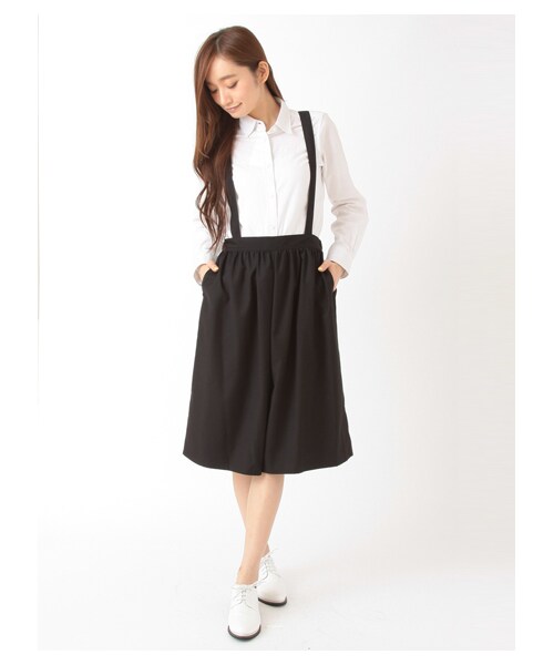 E hyphen world gallery（イーハイフンワールドギャラリー）の「【Special Price】サスペンダー付ギャザーパンツ（パンツ・アイボリー/杢ライトグレー/ブラック）」の2枚目の写真