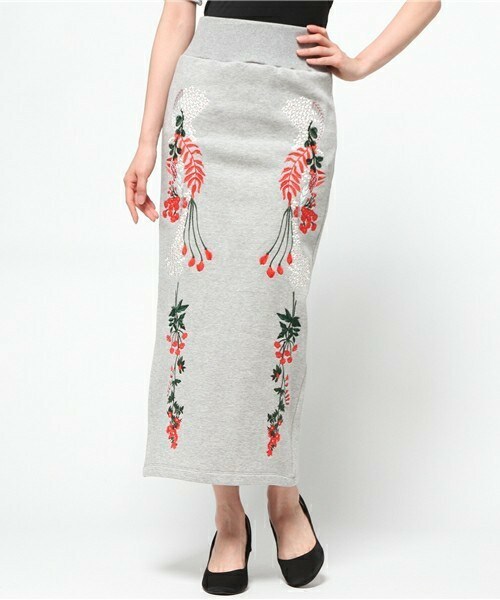 mame 刺繍タイトスカート - ロングスカート