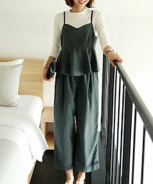 DHOLIC | ディープカラーぺプラムビスチェ&ワイドパンツセットアップ(つなぎ/オールインワン)