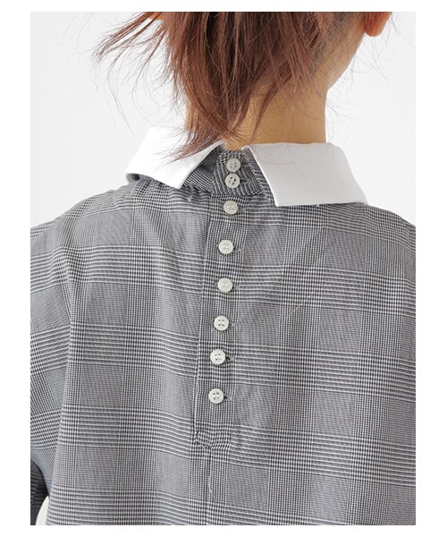 earth music&ecology（アースミュージックアンドエコロジー）の「2Way衿チェックシャツプルオーバー（トップス・Black Watch Green/ウィンドペンアイボリー/Hounds Tooth Black・S/M）」の7枚目の写真