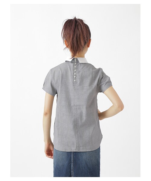 earth music&ecology（アースミュージックアンドエコロジー）の「2Way衿チェックシャツプルオーバー（トップス・Black Watch Green/ウィンドペンアイボリー/Hounds Tooth Black・S/M）」の6枚目の写真