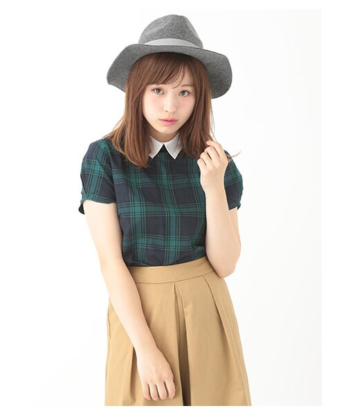 earth music&ecology（アースミュージックアンドエコロジー）の「2Way衿チェックシャツプルオーバー（トップス・Black Watch Green/ウィンドペンアイボリー/Hounds Tooth Black・S/M）」の4枚目の写真