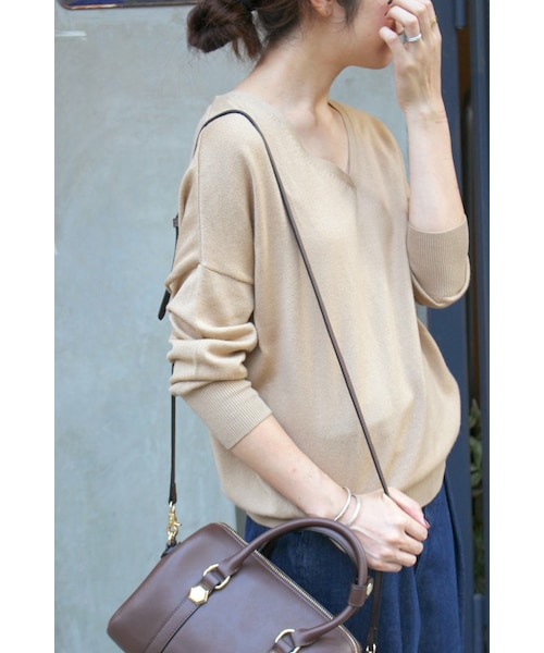 SLOBE IÉNA ウォッシャブル プレーンVネックニット　ブラウン SLOBE IENA｜《追加予約》ウォッシャブルプレーンニット