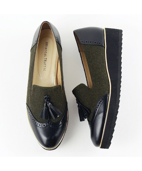 ORiental TRaffic(オリエンタルトラフィック)の「厚底タッセルシューズ(シューズ・レディース・ブラック/カーキ/ホワイト・34/35/36/37/38/39/40/41/42)」の1枚目の写真