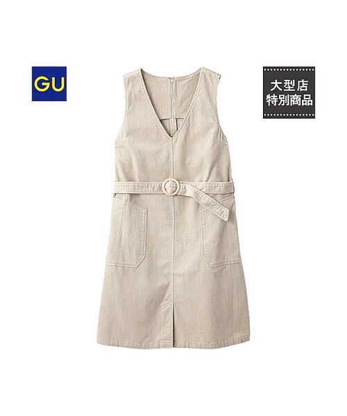 GU(ジーユー)の「(GU)コーデュロイジャンドレ(ノースリーブ)(WOMEN ⁄ ワンピース・レディース・DARK GREEN/NATURAL・L/M/S)」の2枚目の写真