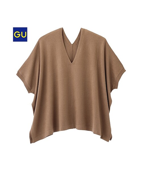 GU（ジーユー）の「（GU）ニットポンチョプルオーバー（５分袖）（WOMEN ⁄ ニット・レディース・NAVY/BROWN/OLIVE・M/XL/L/S）」の2枚目の写真