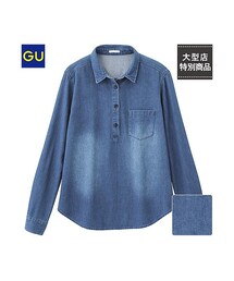 GU | （GU）デニムスキッパーシャツ（長袖）(トップス)