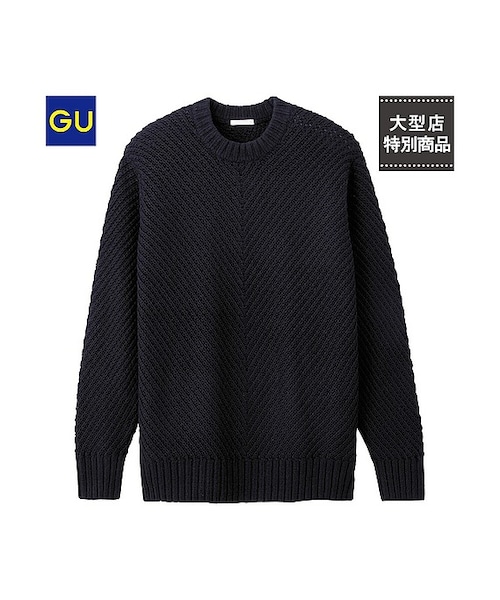 GU(ジーユー)の「(GU)バイアスステッチクルーネックセーター(長袖)(MEN ⁄ ニット・メンズ・OLIVE/NAVY/BLACK・L/XL/S/M)」の2枚目の写真
