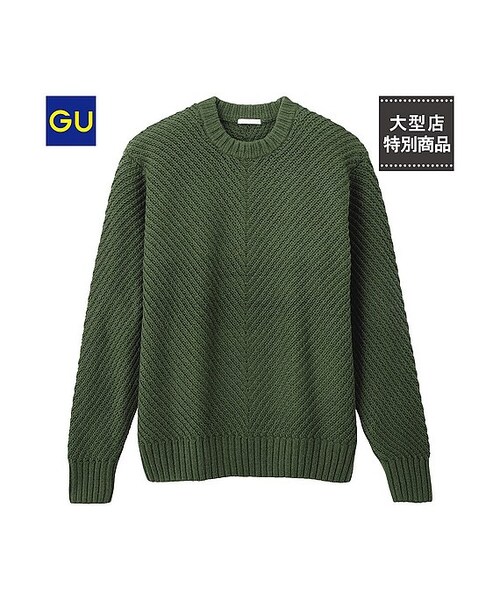 GU(ジーユー)の「(GU)バイアスステッチクルーネックセーター(長袖)(MEN ⁄ ニット・メンズ・OLIVE/NAVY/BLACK・L/XL/S/M)」の1枚目の写真