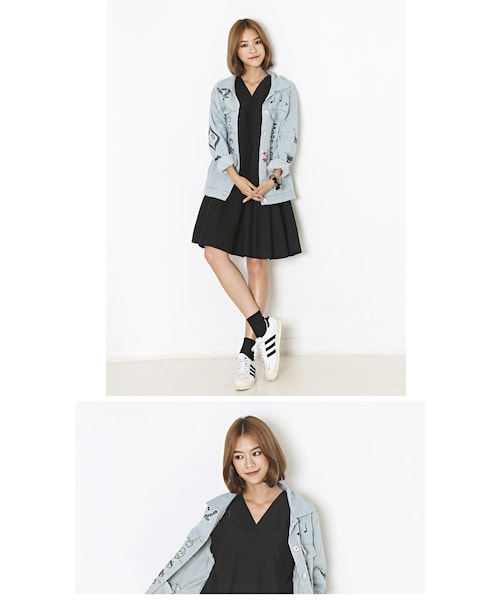 Aco Design（アコデザイン）の「デニムジャケット Gシャン ペイント 大きいサイズ（デニムジャケット・レディース・ライトブルー・肩幅：45　バスト：108　裾幅：50　総丈：71　袖幅：13　袖丈：63）」の5枚目の写真