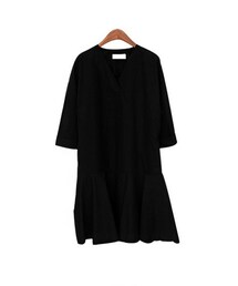 Aco Design | ワンピース 長袖 Vネック/フレアーワンピース コットン(ワンピース)