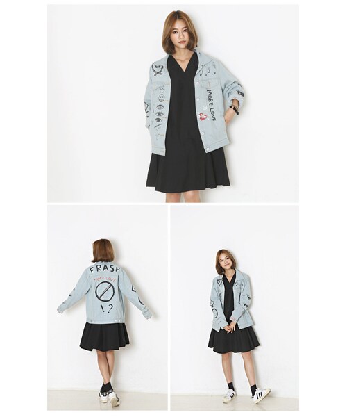 Aco Design（アコデザイン）の「ワンピース 長袖 Vネック/フレアーワンピース コットン（ワンピース・レディース・ブラック・肩幅：58　バスト：101　裾幅：104　総丈：92　袖幅：17　袖丈：31）」の7枚目の写真