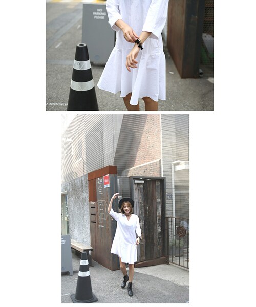 Aco Design（アコデザイン）の「ワンピース 長袖 Vネック/フレアーワンピース コットン（ワンピース・レディース・ブラック・肩幅：58　バスト：101　裾幅：104　総丈：92　袖幅：17　袖丈：31）」の9枚目の写真