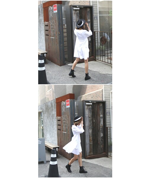 Aco Design（アコデザイン）の「ワンピース 長袖 Vネック/フレアーワンピース コットン（ワンピース・レディース・ブラック・肩幅：58　バスト：101　裾幅：104　総丈：92　袖幅：17　袖丈：31）」の10枚目の写真