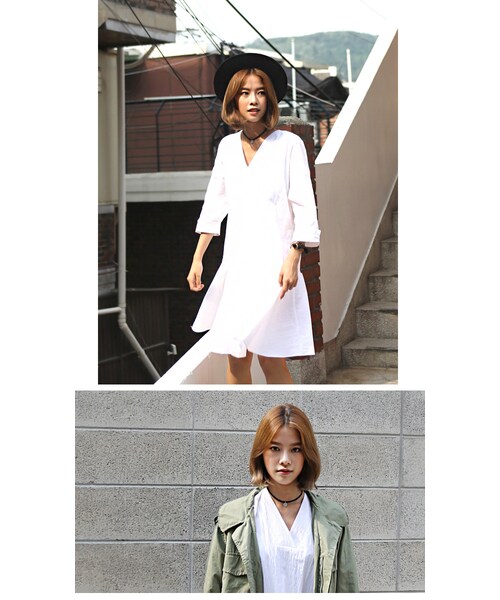 Aco Design（アコデザイン）の「ワンピース 長袖 Vネック/フレアーワンピース コットン（ワンピース・レディース・ブラック・肩幅：58　バスト：101　裾幅：104　総丈：92　袖幅：17　袖丈：31）」の11枚目の写真