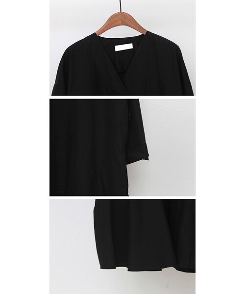 Aco Design（アコデザイン）の「ワンピース 長袖 Vネック/フレアーワンピース コットン（ワンピース・レディース・ブラック・肩幅：58　バスト：101　裾幅：104　総丈：92　袖幅：17　袖丈：31）」の15枚目の写真