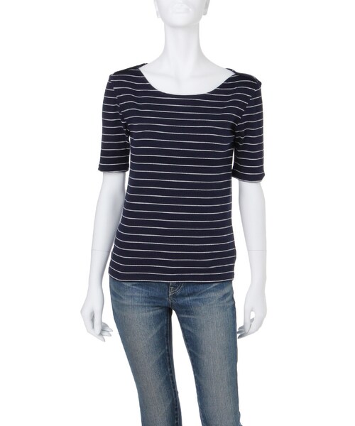 Ungrid（アングリッド）の「テレコボーダーボートネックTee（トップス・レディース・オフホワイト/ネイビー・F）」の3枚目の写真