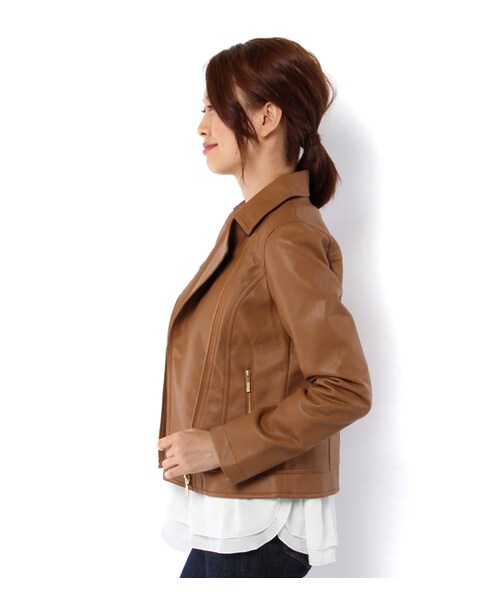 laboratory work（ラボラトリーワーク）の「フェイクレザーライダースジャケット（ジャケット/アウター・レディース・ブラック/ブラウン/キャメル・S/M）」の5枚目の写真