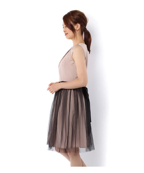 laboratory work（ラボラトリーワーク）の「ウエストリボンオーバースカート付きワンピース（ワンピース/ドレス・レディース・ピンクベージュ/ミント/ネイビー・M）」の5枚目の写真