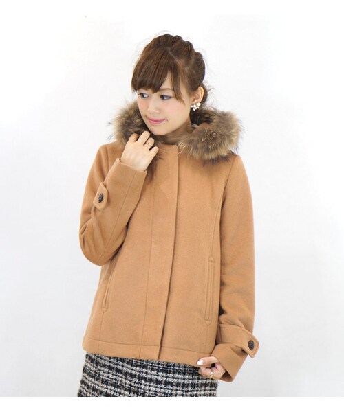 laboratory work（ラボラトリーワーク）の「【POINT×10】【laboratory work】ウーリーメルトンファー付きショートコート（ジャケット/アウター・レディース・チャコールグレー/ブラック/キャメル・M）」の4枚目の写真