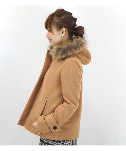 laboratory work（ラボラトリーワーク）の「【POINT×10】【laboratory work】ウーリーメルトンファー付きショートコート（ジャケット/アウター・レディース・チャコールグレー/ブラック/キャメル・M）」の5枚目の写真