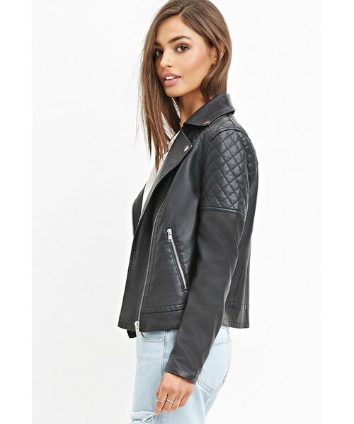 FOREVER 21(フォーエバー トゥエンティーワン)の「FOREVER 21 Quilted Faux Leather Jacket(ライダースジャケット・レディース・Black/Purple/Brown・Small/Medium/Large)」の12枚目の写真