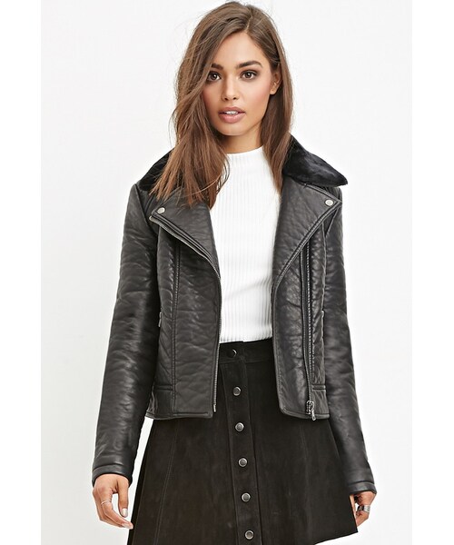FOREVER 21（フォーエバー トゥエンティーワン）の「FOREVER 21 Faux Leather Moto Jacket（ライダースジャケット・レディース・Beige/Black・Small/Medium/Large）」の11枚目の写真