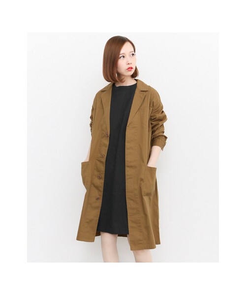 KBF（ケイビーエフ）の「コットンロングコート（ジャケット/アウター・レディース・OLIVE/MUSTARD/NAVY・one）」の4枚目の写真