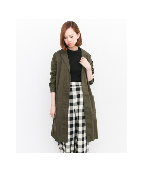 KBF（ケイビーエフ）の「コットンロングコート（ジャケット/アウター・レディース・OLIVE/MUSTARD/NAVY・one）」の5枚目の写真