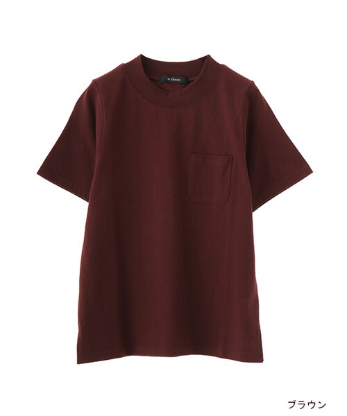 w closet（ダブルクローゼット）の「ハイネックポケ付きTシャツ（トップス・レディース・オフホワイト/キャメル/ブラウン/ブラック・FREE）」の4枚目の写真