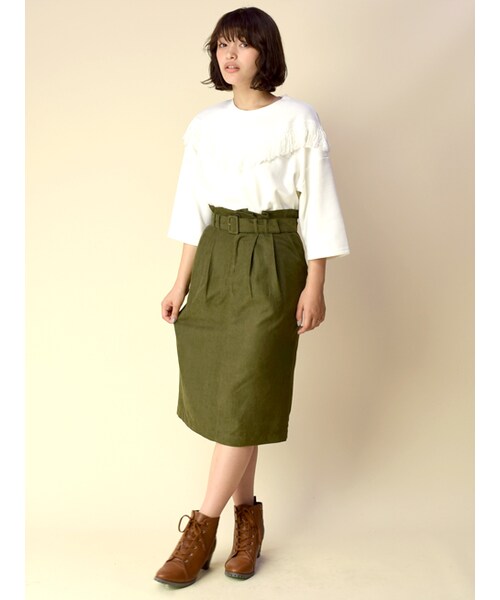 w closet（ダブルクローゼット）の「ベルト付きハイウエストタイトスカート（スカート・レディース・オレンジ/カーキ/ブラック・FREE）」の12枚目の写真