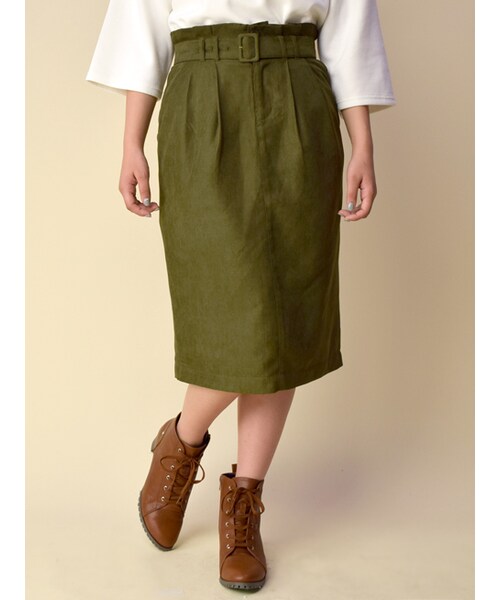 w closet（ダブルクローゼット）の「ベルト付きハイウエストタイトスカート（スカート・レディース・オレンジ/カーキ/ブラック・FREE）」の4枚目の写真