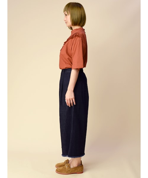 w closet（ダブルクローゼット）の「フリンジデニムガウチョパンツ（パンツ・レディース・ブルー/ネイビー・FREE）」の4枚目の写真