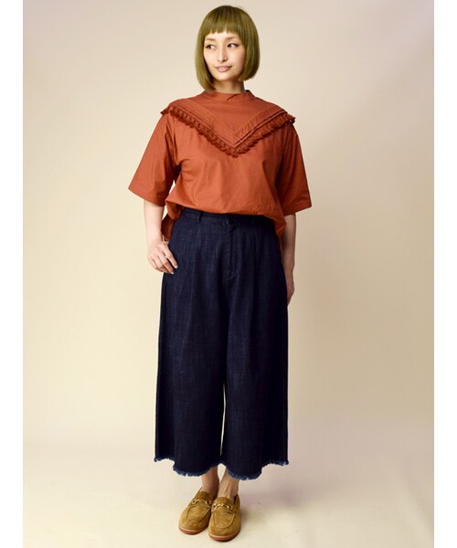 w closet（ダブルクローゼット）の「フリンジデニムガウチョパンツ（パンツ・レディース・ブルー/ネイビー・FREE）」の11枚目の写真