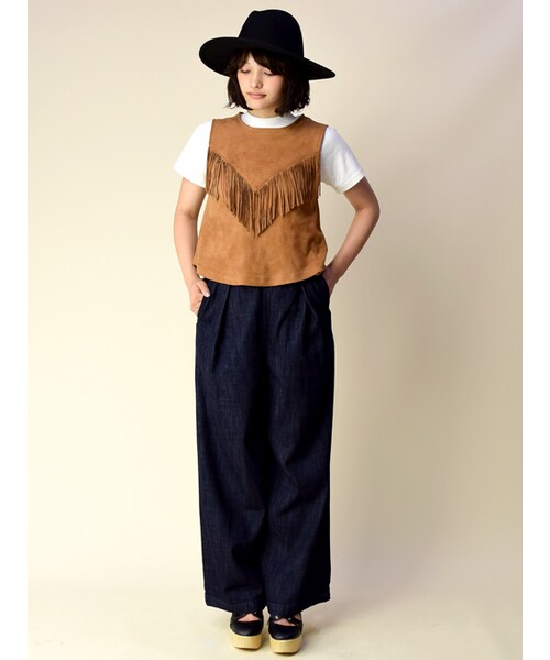 w closet（ダブルクローゼット）の「脇ボタンワイドタックパンツ（パンツ・レディース・ブルー/ネイビー・FREE）」の9枚目の写真