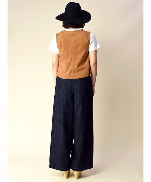 w closet（ダブルクローゼット）の「脇ボタンワイドタックパンツ（パンツ・レディース・ブルー/ネイビー・FREE）」の5枚目の写真