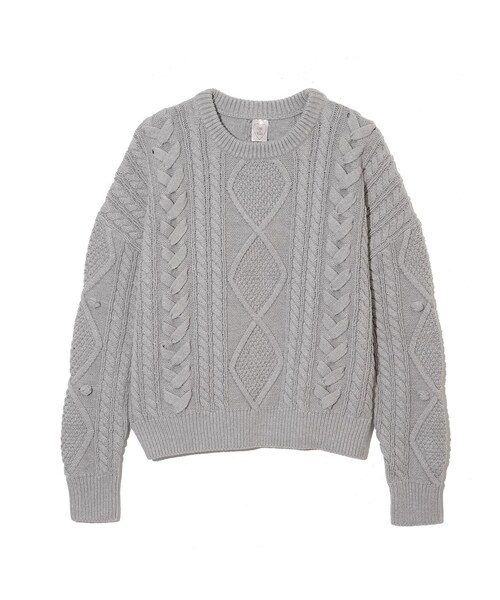 PEACH JOHN（ピーチジョン）の「ＬＯＶＥ＆ＰＥＡＣＨ／レースアップケーブルニット（トップス・レディース・オフホワイト/ヘザーグレー・S/M/M/L）」の2枚目の写真