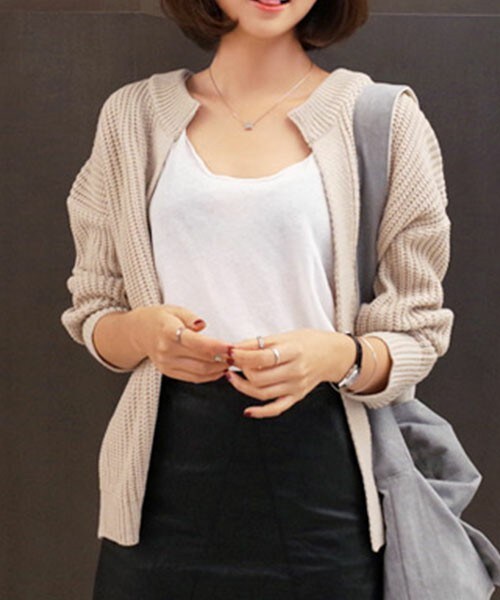 DHOLIC(ディーホリック)の「ラウンドネックオープンニットカーディガン(カーディガン/ボレロ・レディース・グレー/ブラック/ベージュ/ワイン・FREE)」の3枚目の写真