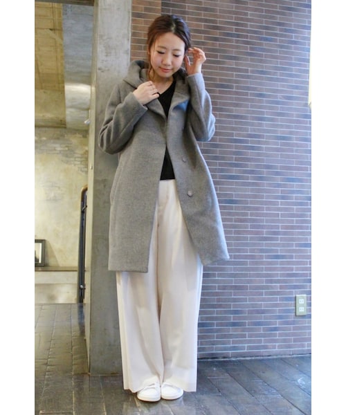 JOURNAL STANDARD（ジャーナルスタンダード）の「《予約》ダブルモッサー2WAYフード ロングコート◆（ジャケット/アウター・レディース・ブラック/グレー/ナチュラル/キャメル・S/M）」の6枚目の写真