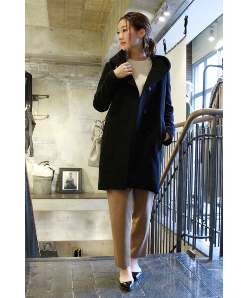 JOURNAL STANDARD（ジャーナルスタンダード）の「《予約》ダブルモッサー2WAYフード ロングコート◆（ジャケット/アウター・レディース・ブラック/グレー/ナチュラル/キャメル・S/M）」の9枚目の写真