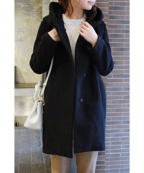 JOURNAL STANDARD（ジャーナルスタンダード）の「《予約》ダブルモッサー2WAYフード ロングコート◆（ジャケット/アウター・レディース・ブラック/グレー/ナチュラル/キャメル・S/M）」の10枚目の写真