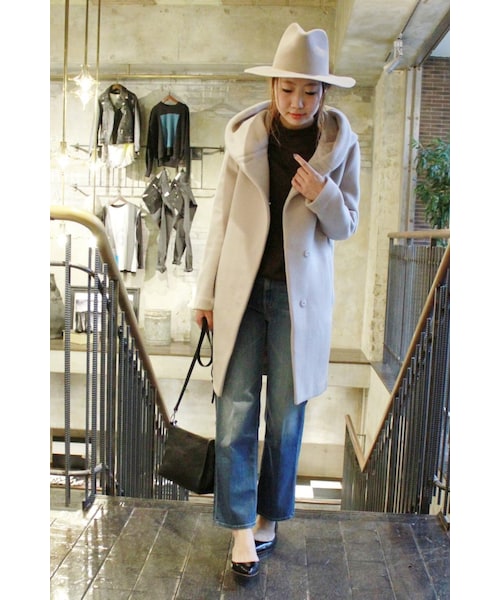 JOURNAL STANDARD（ジャーナルスタンダード）の「《予約》ダブルモッサー2WAYフード ロングコート◆（ジャケット/アウター・レディース・ブラック/グレー/ナチュラル/キャメル・S/M）」の8枚目の写真