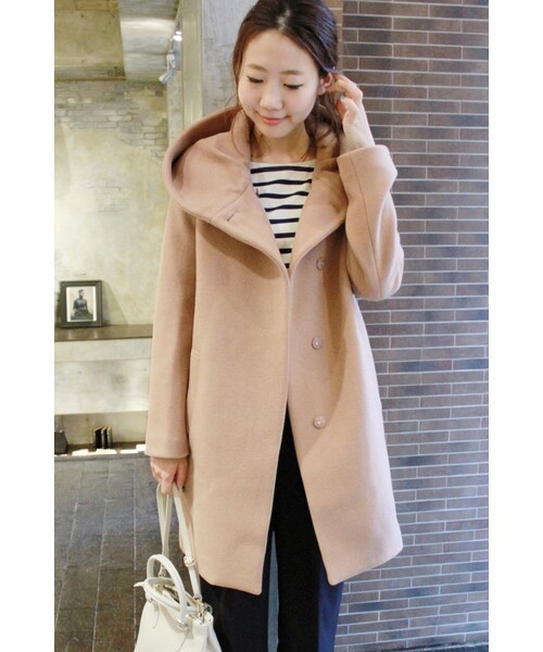 JOURNAL STANDARD（ジャーナルスタンダード）の「《予約》ダブルモッサー2WAYフード ロングコート◆（ジャケット/アウター・レディース・ブラック/グレー/ナチュラル/キャメル・S/M）」の4枚目の写真