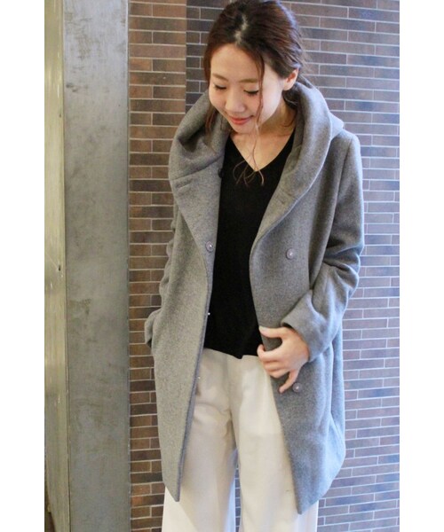 JOURNAL STANDARD（ジャーナルスタンダード）の「《予約》ダブルモッサー2WAYフード ロングコート◆（ジャケット/アウター・レディース・ブラック/グレー/ナチュラル/キャメル・S/M）」の3枚目の写真