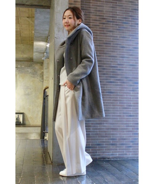 JOURNAL STANDARD（ジャーナルスタンダード）の「《予約》ダブルモッサー2WAYフード ロングコート◆（ジャケット/アウター・レディース・ブラック/グレー/ナチュラル/キャメル・S/M）」の5枚目の写真