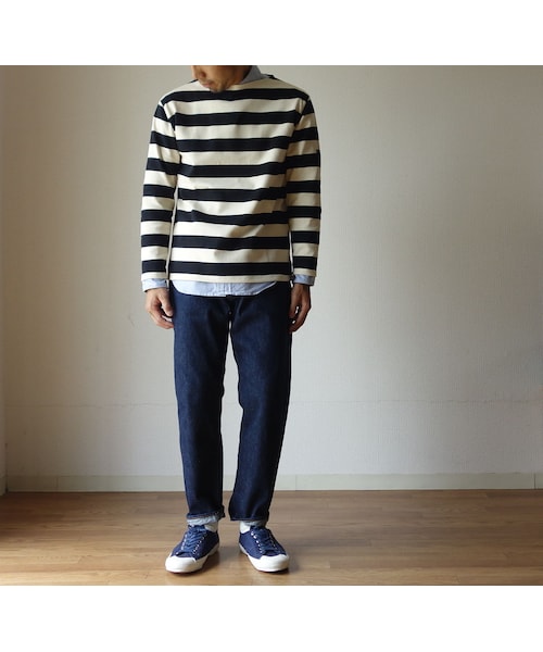 SAINT JAMES（セントジェームス）の「SAINTJAMES セントジェームス OUESSANT ウエッソン WIDE BORDER ワイドボーダー ECRU×NOIR 生成り×ブラック【正規取り扱い品】（Tシャツ/カットソー・メンズ・その他）」の5枚目の写真