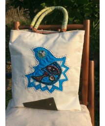 Handmade（ハンドメイド）の「トートバック モラ刺繍風 月に革