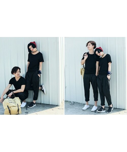 STORES.jp(ストアーズドットジェーピー)の「ペグトップパンツ★ユニセックス★ストライプ×ネオモード★【送料無料】(スラックス・メンズ・その他)」の4枚目の写真