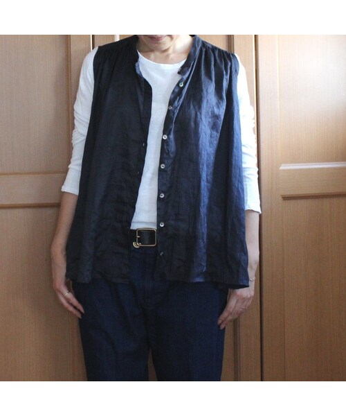 Handmade(ハンドメイド)の「リネンギャザーノースリーブブラウス(シャツ/ブラウス・レディース・その他)」の7枚目の写真